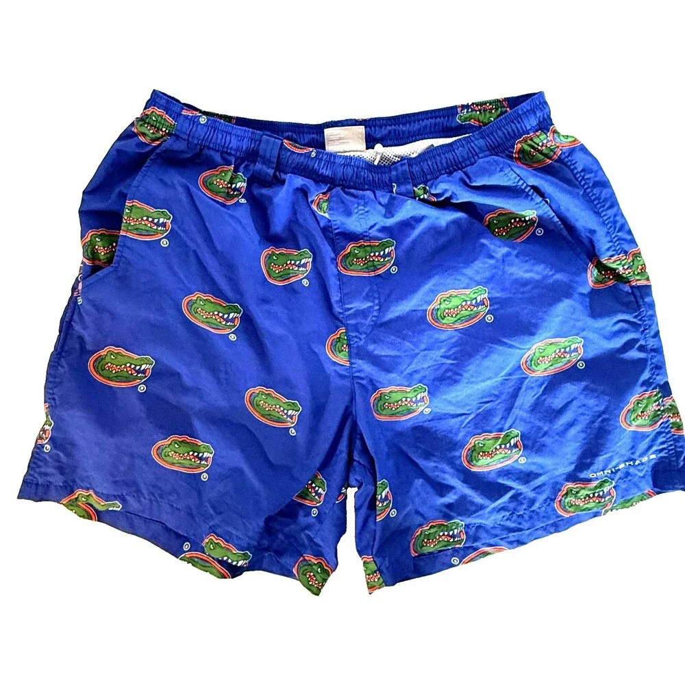 Columbia PFG Florida Gators Swim Trunks Mens Large Blue All Over Print Shorts NC